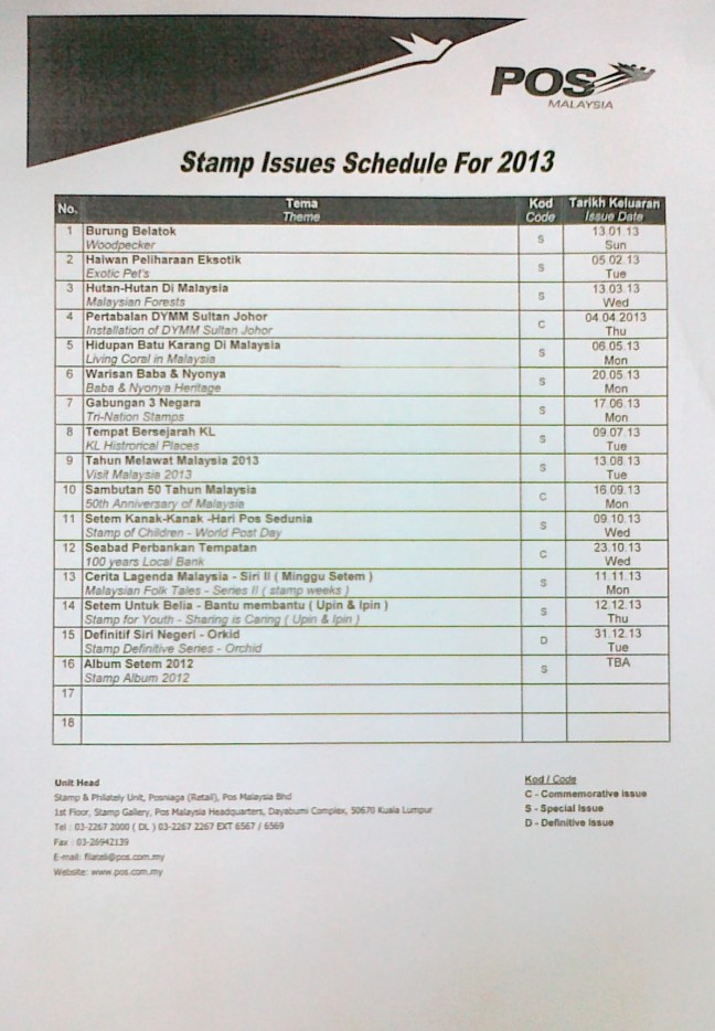Pos Malaysia 2013 stamp issue programme