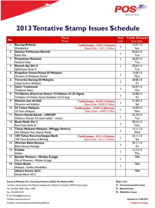 September 2013 Update Pos Malaysia Stamp Issue Programme 2