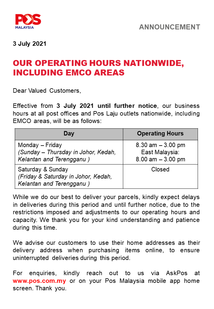 20210703 Pos Malaysia Operating Hours EMCO